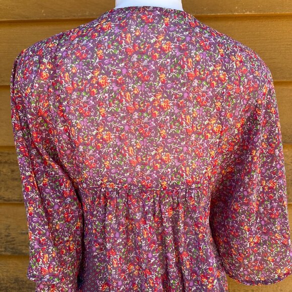 Love Fire Purple Floral Sheer Butterfly Sleeve Short Sleeve Blouse Size M - Picture 7 of 8